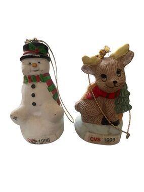 Three Vintage Christmas Ornaments - CVS 1998 1999 Snowman Reindeer Plush